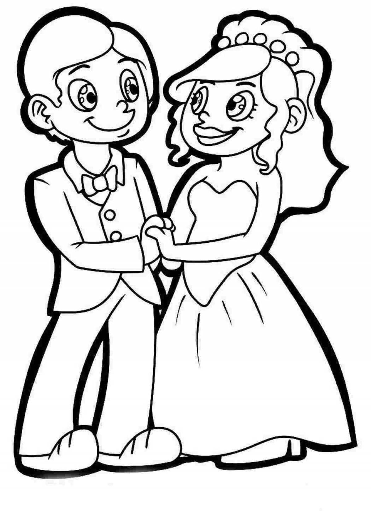 Colorful bride and groom coloring page