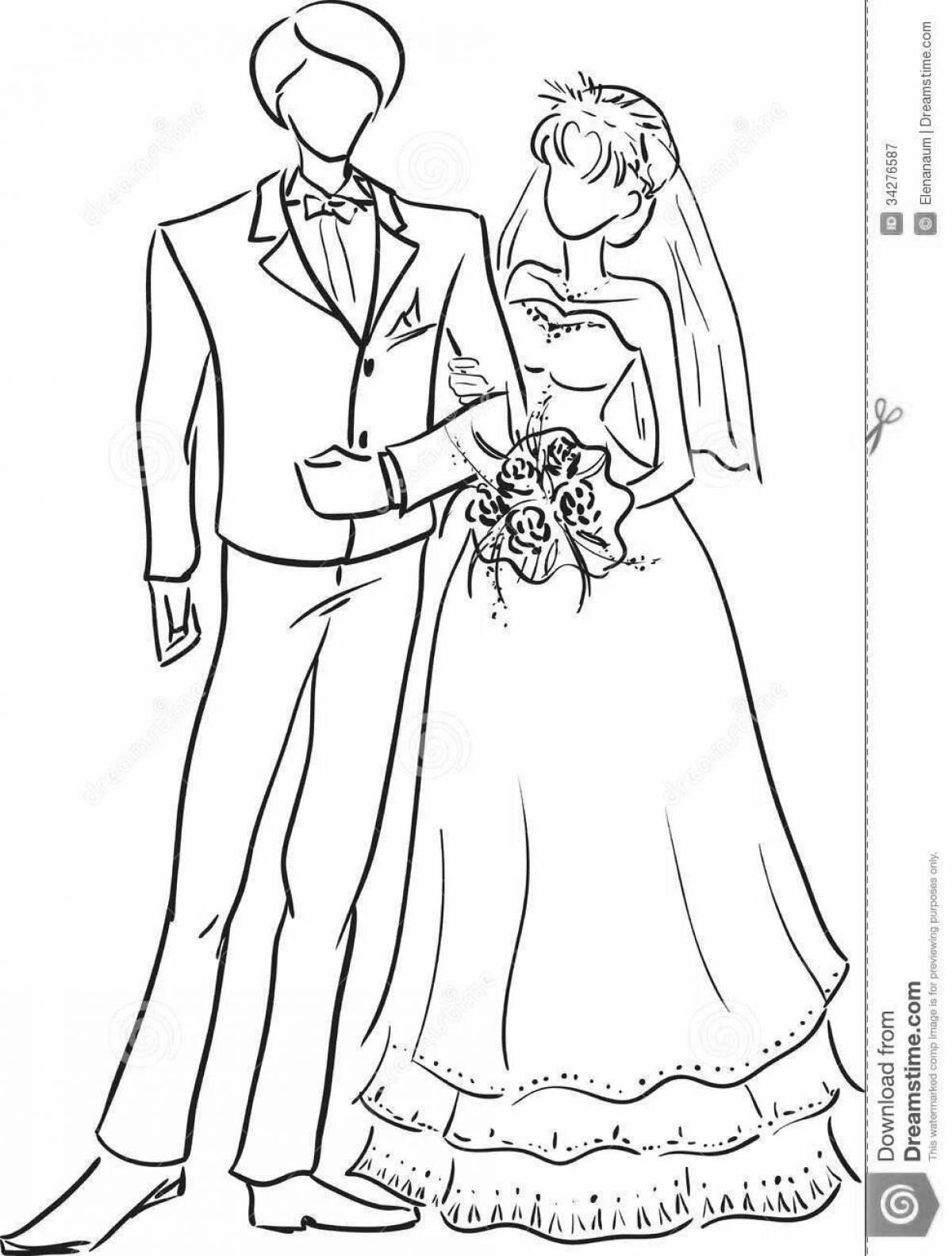 Charming bride and groom coloring book