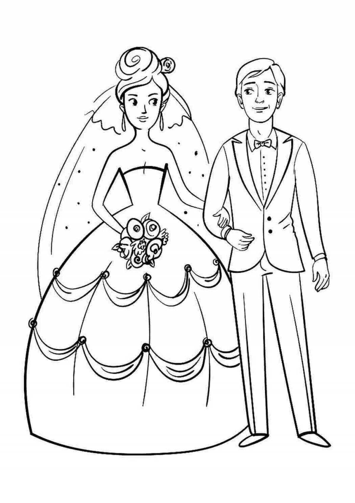 Светящаяся страница раскраски жениха и невесты