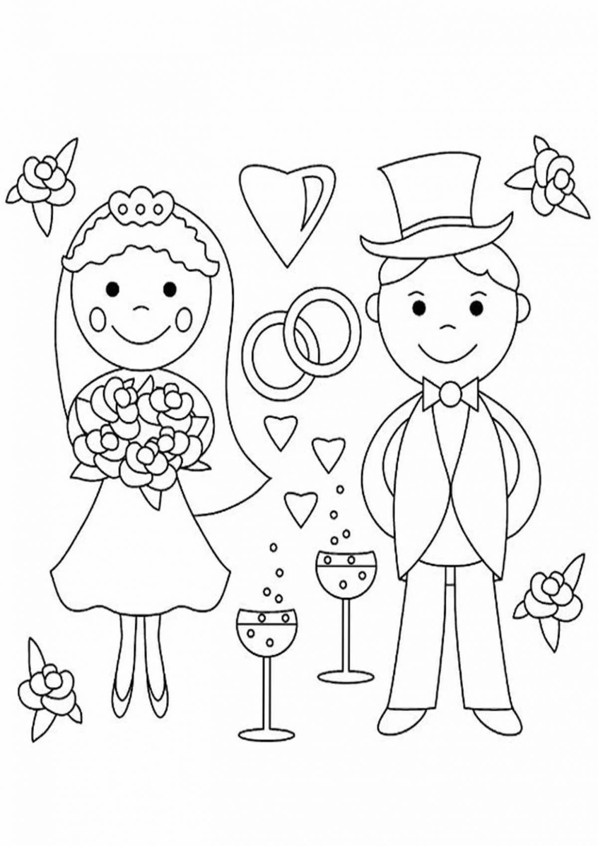 Coloring page elegant bride and groom