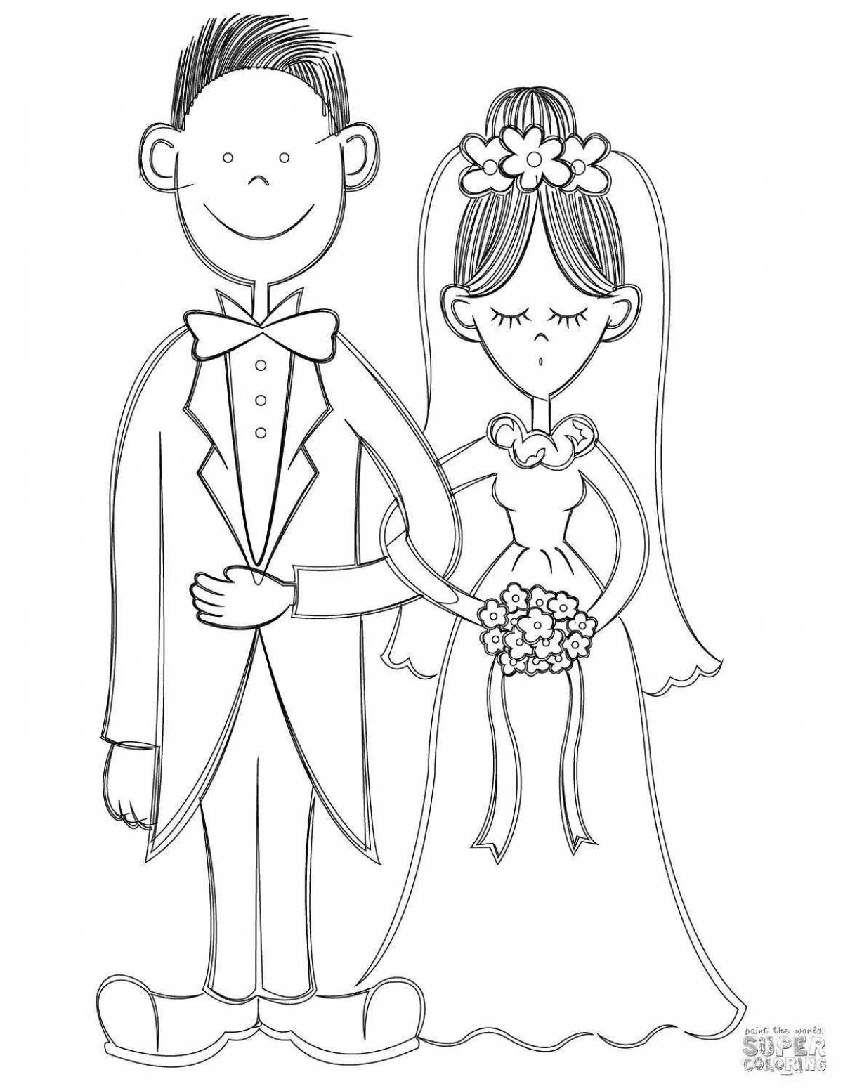 Funny coloring of the bride and groom