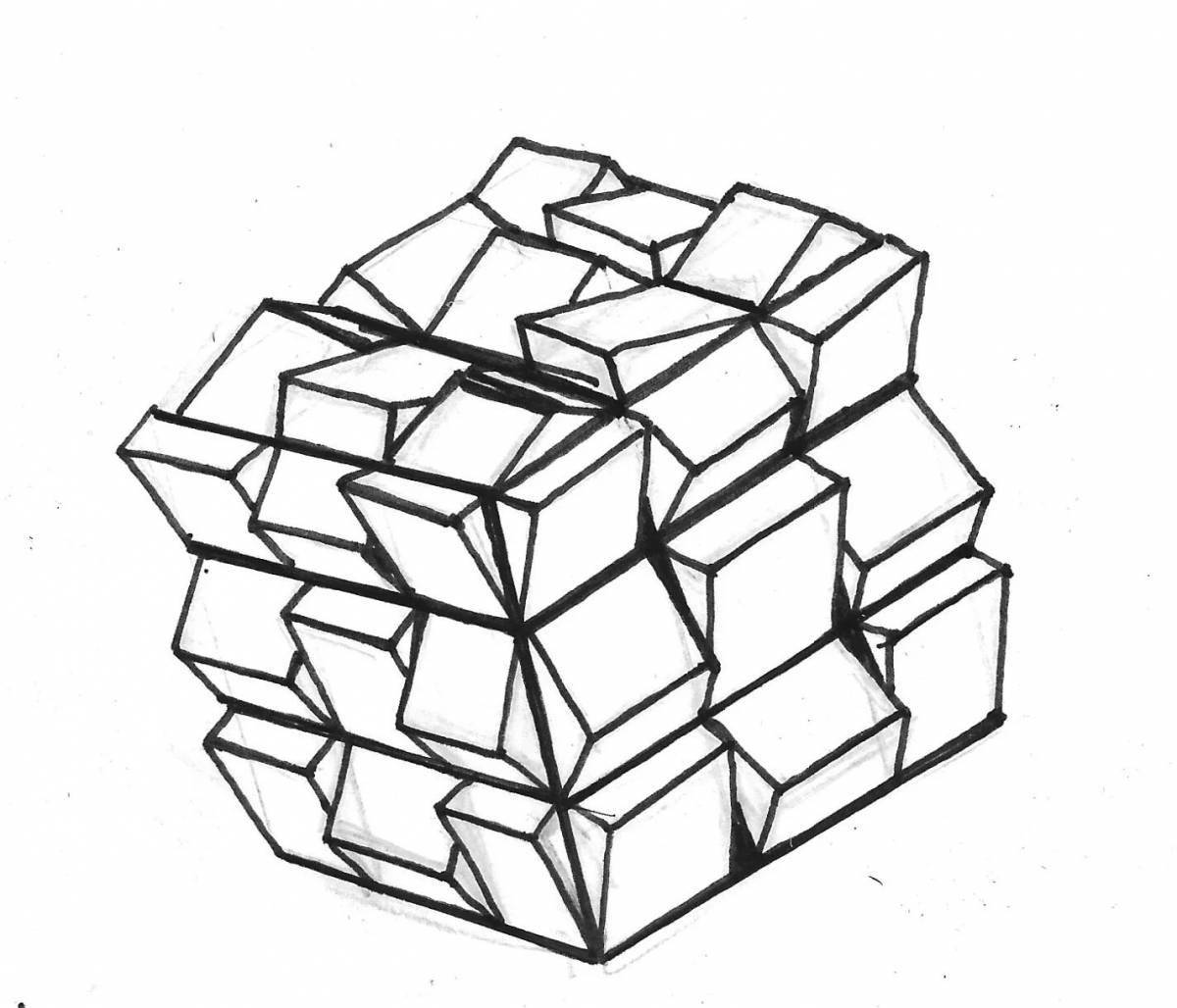 Красочная страница-раскраска кубик рубика для самых маленьких