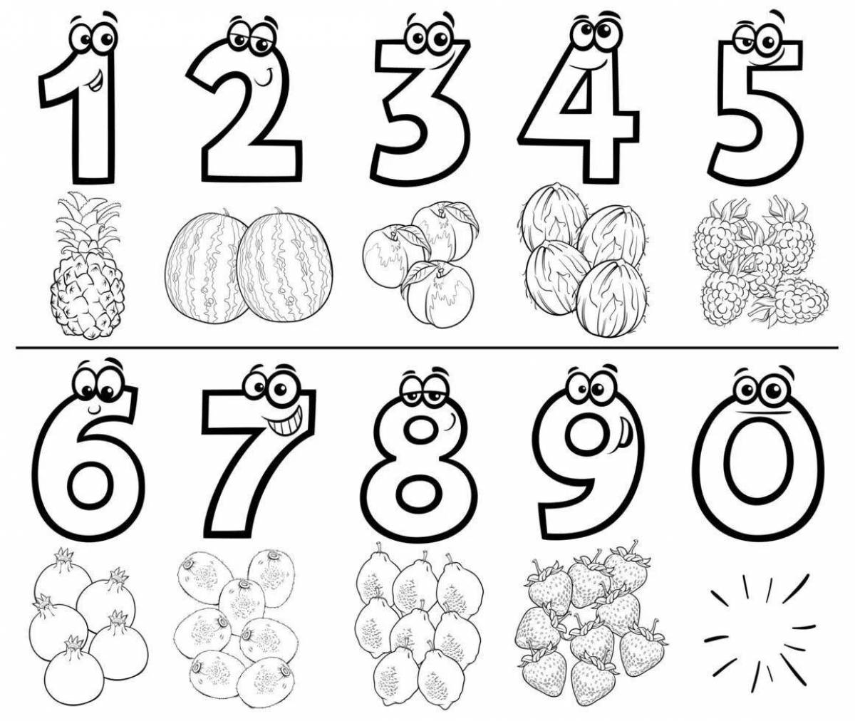 A fun coloring page with combinations of letters and numbers for kids