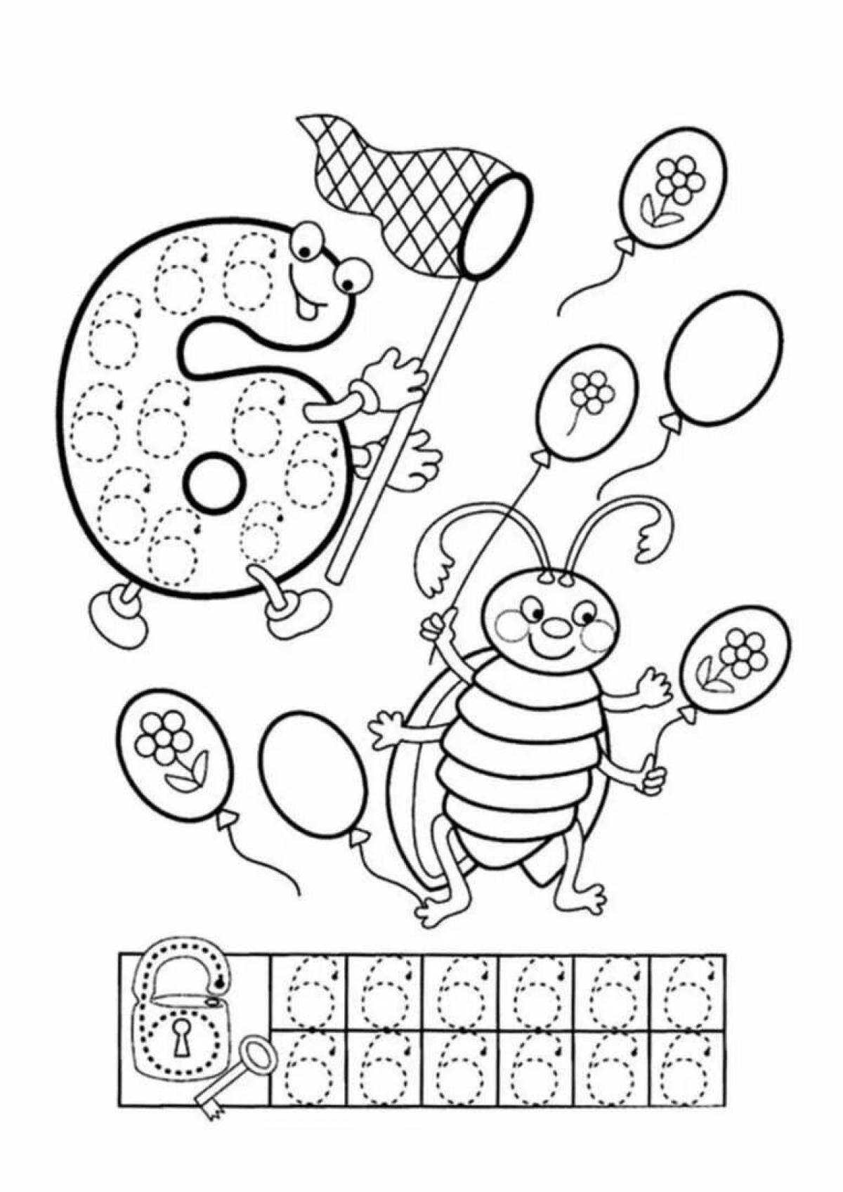 Coloring book bright combination of numbers and letters for children