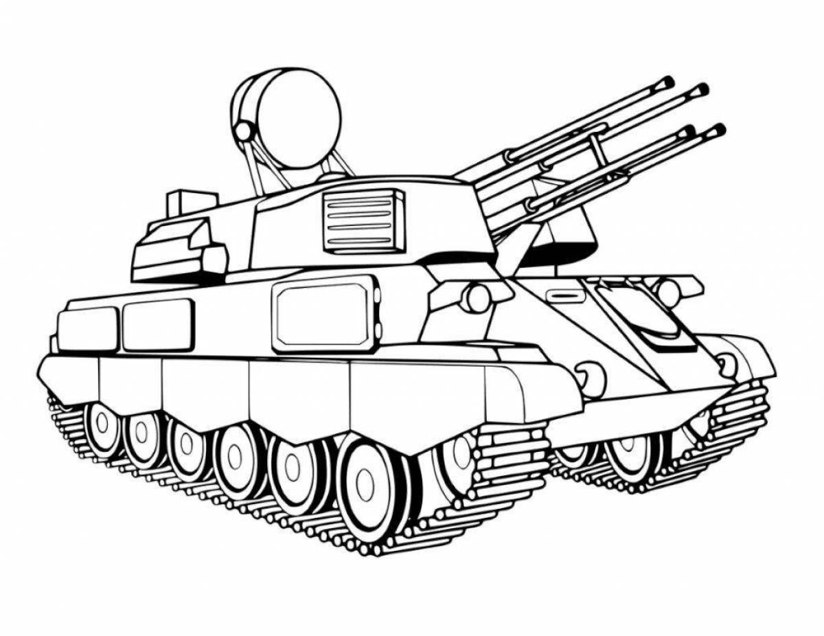 Яркая раскраска военные танки для мальчиков