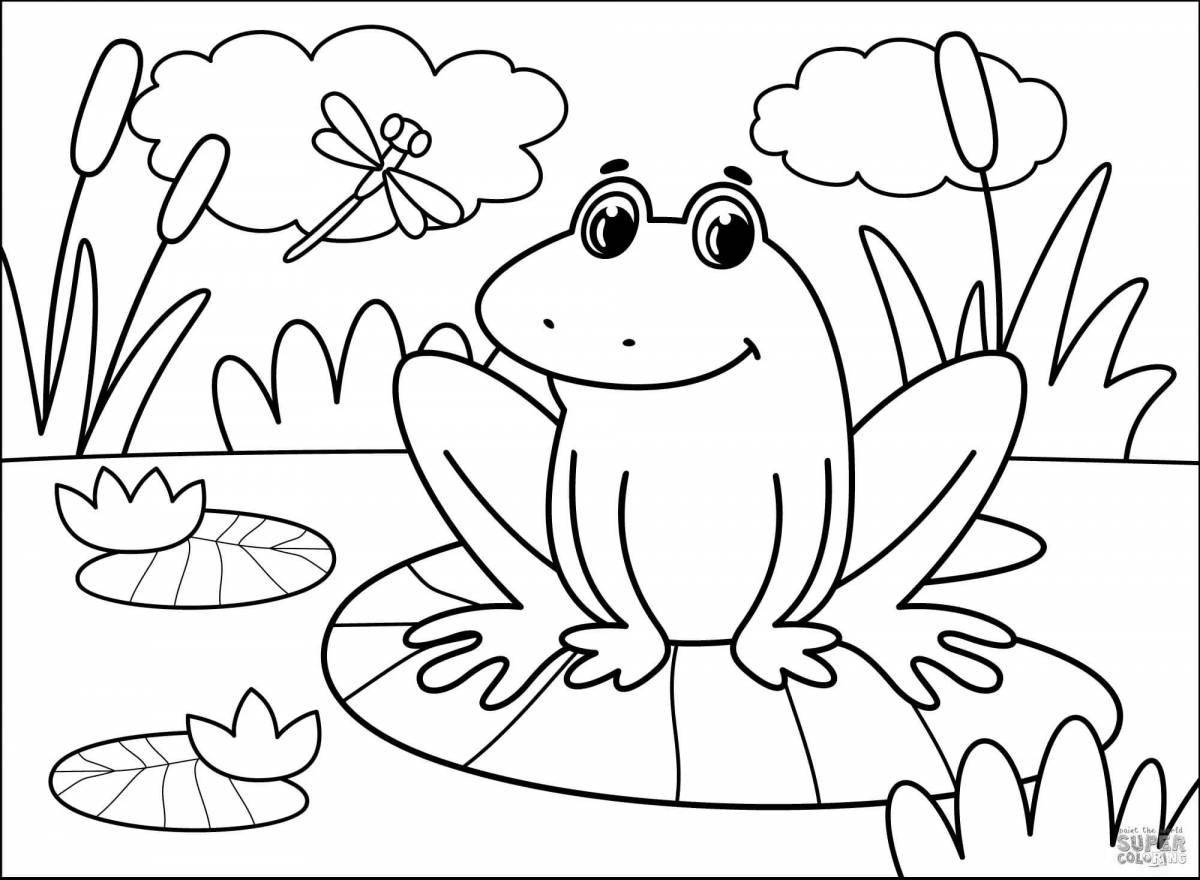 Раскраска веселая лягушка-путешественница для детей