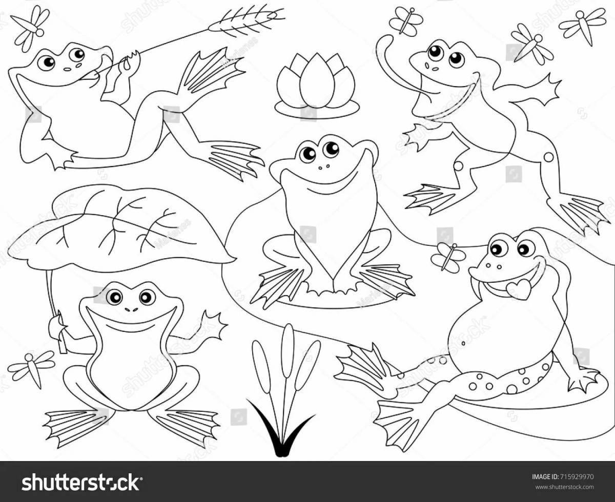 Раскраска игривая лягушка-путешественница для детей