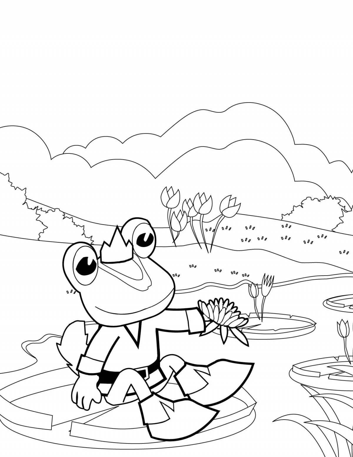 Fun coloring frog traveler for kids