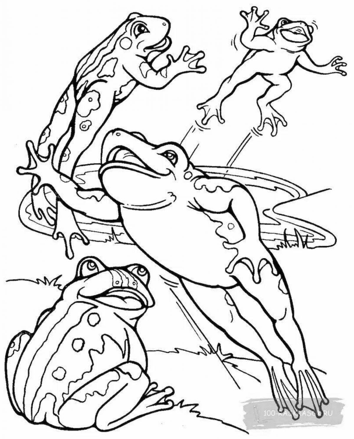 Cute travel frog coloring page for kids