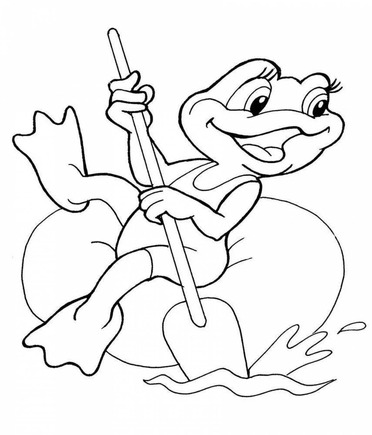 Attractive travel frog coloring book for kids