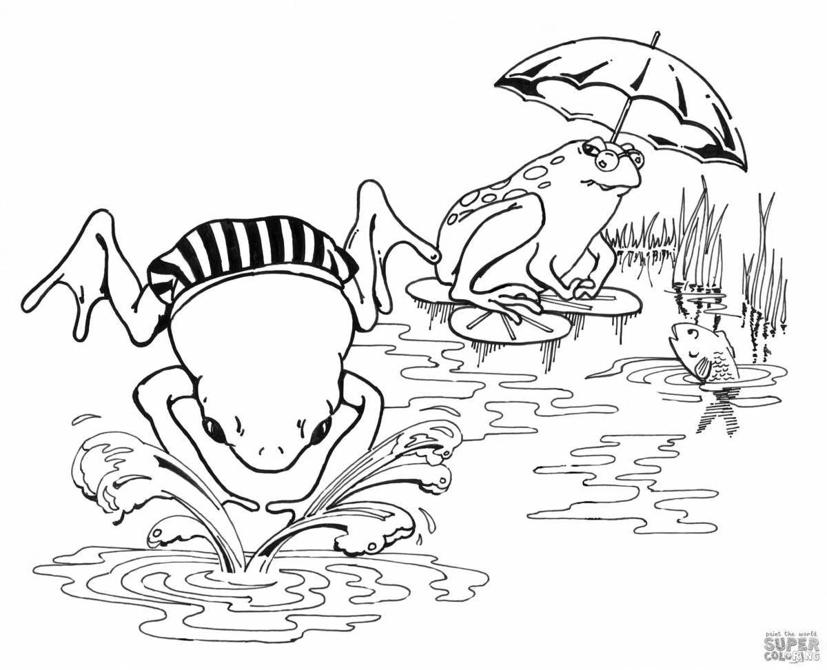 Adorable travel frog coloring page for kids
