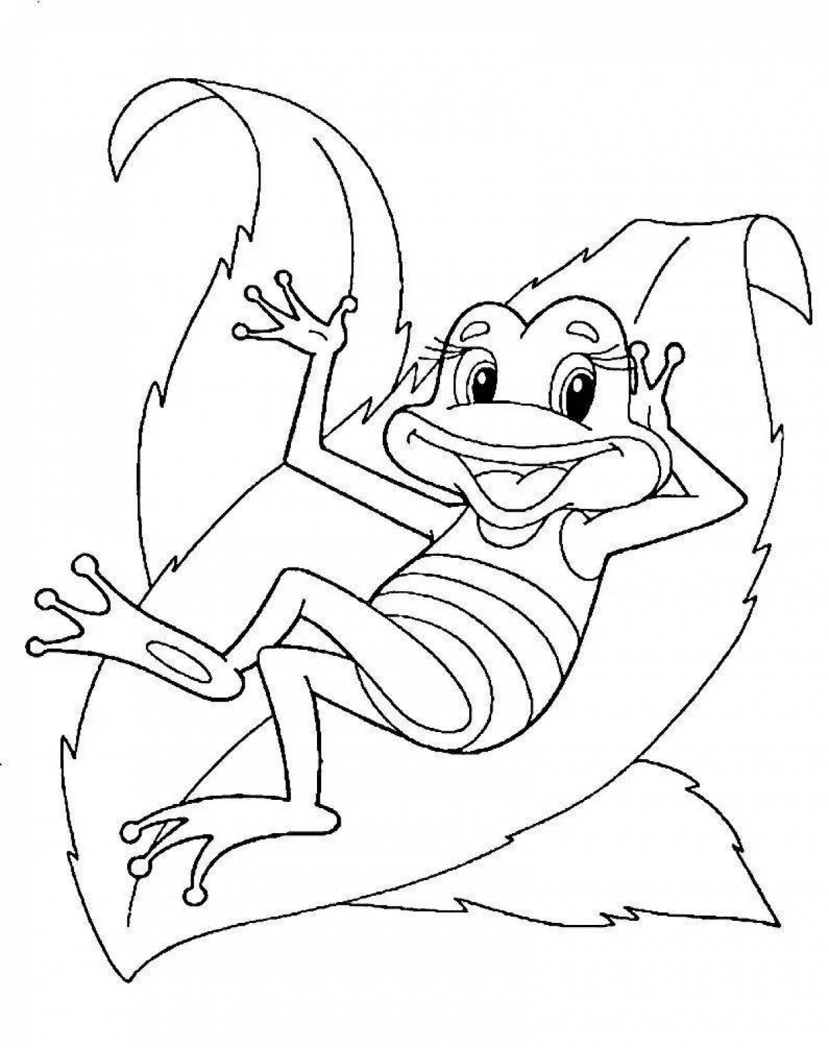 Joyful traveler frog coloring book for kids