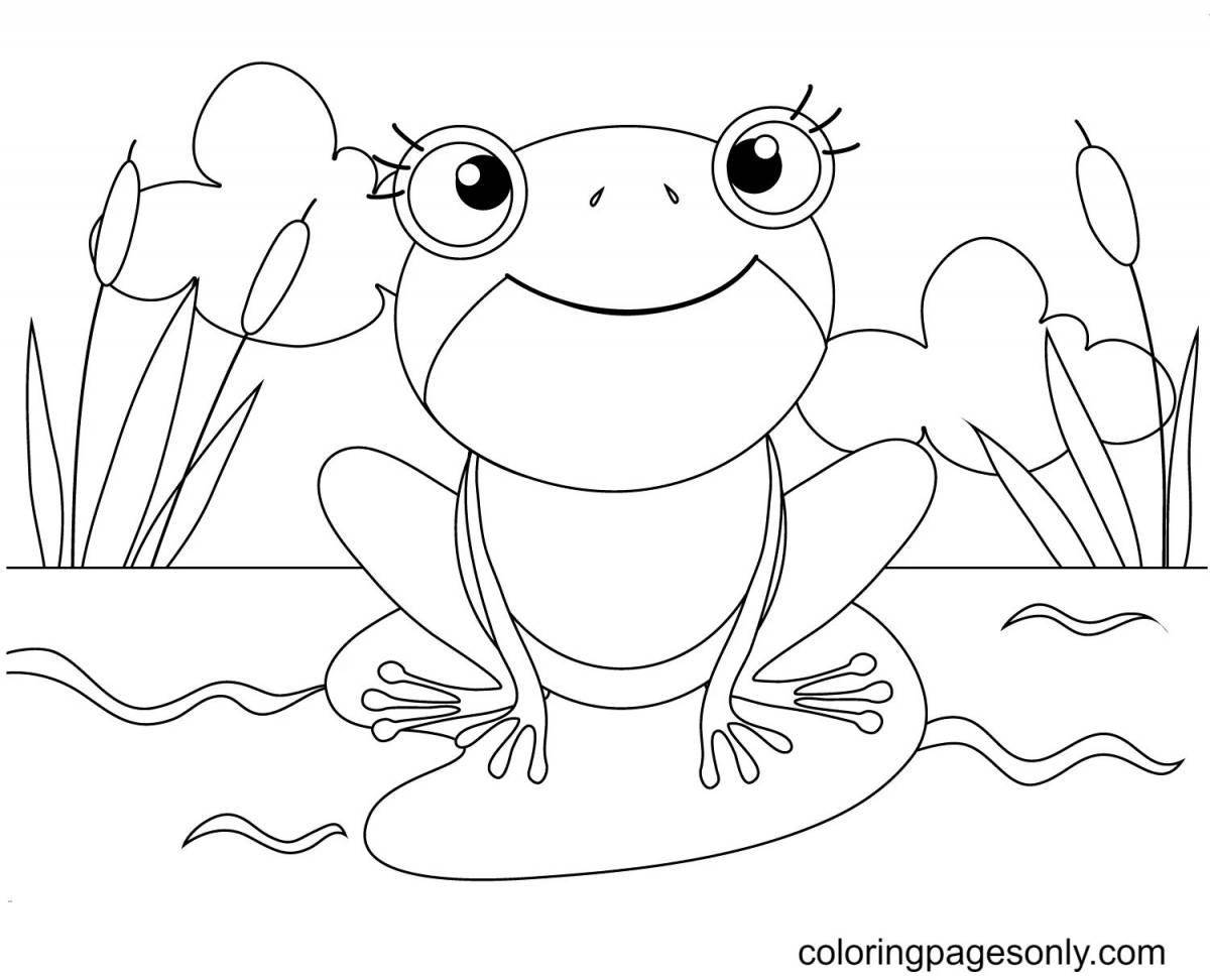 Coloring book energetic frog traveler for kids