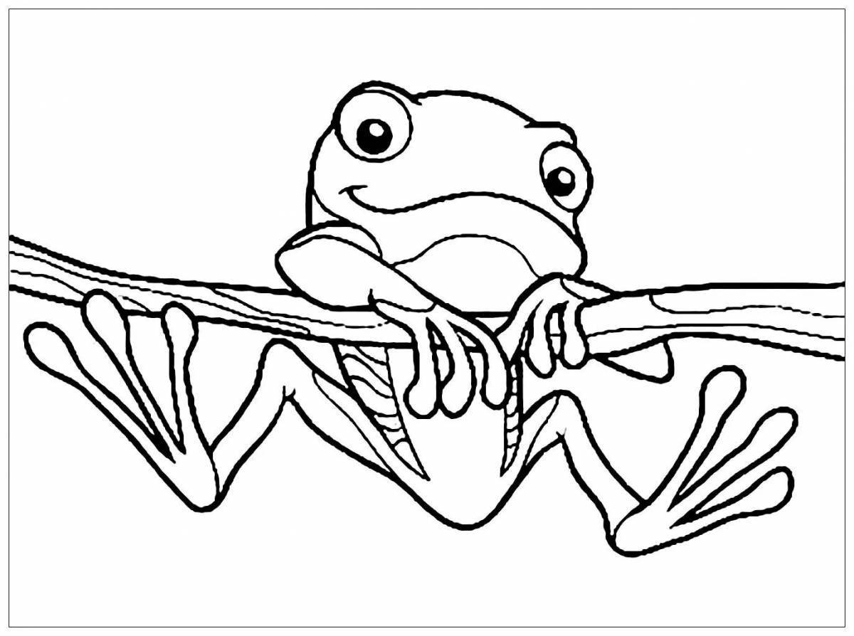 Animated travel frog coloring page for kids