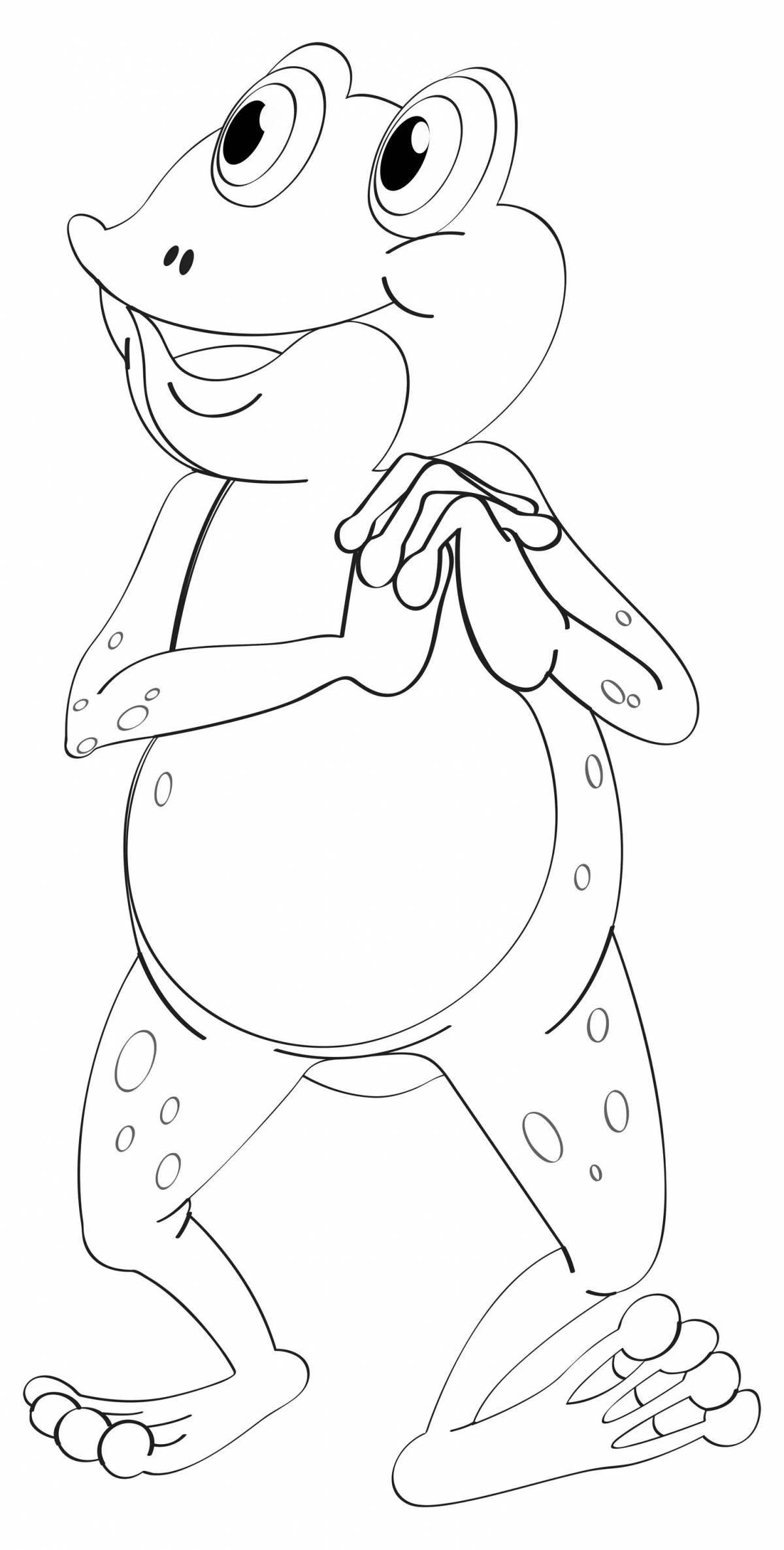 Юмористическая лягушка-путешественник раскраска для детей