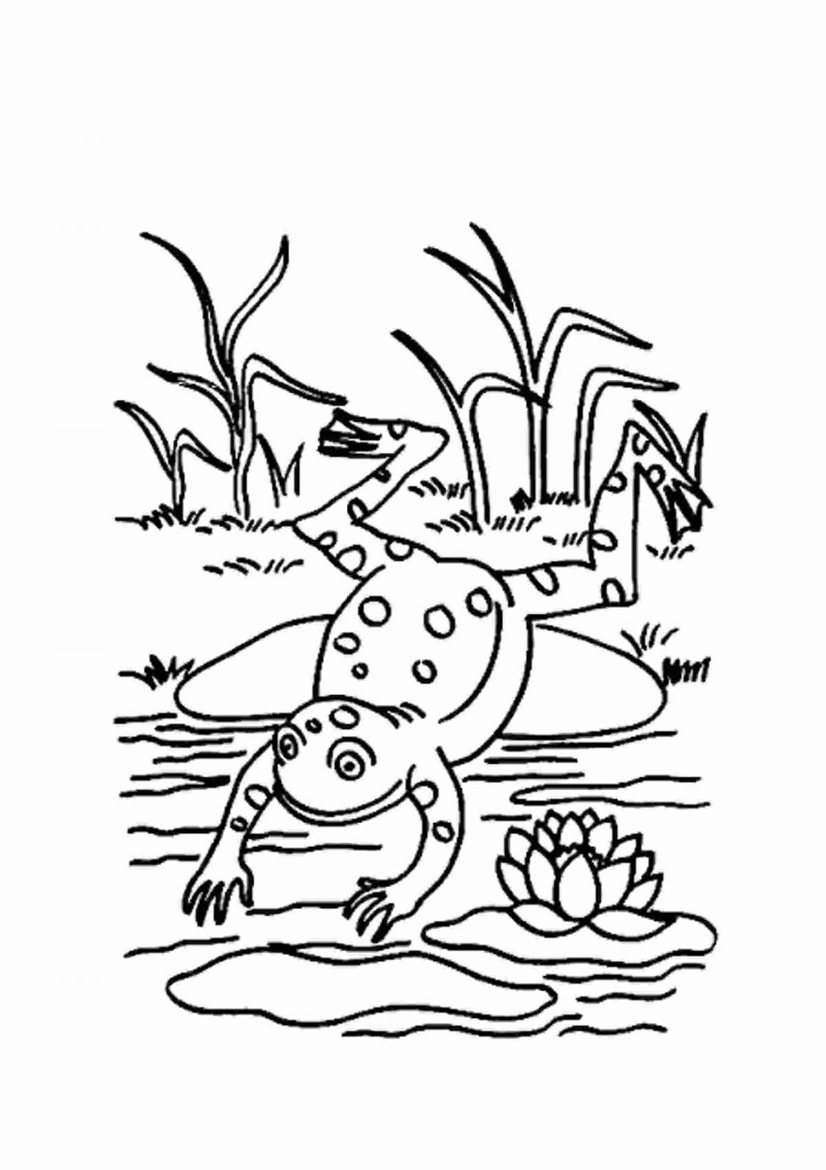 Смешная лягушка-путешественница раскраски для детей
