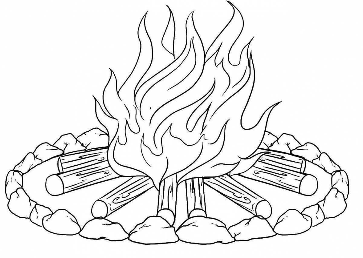 Colorful fire coloring page for 3-4 year olds