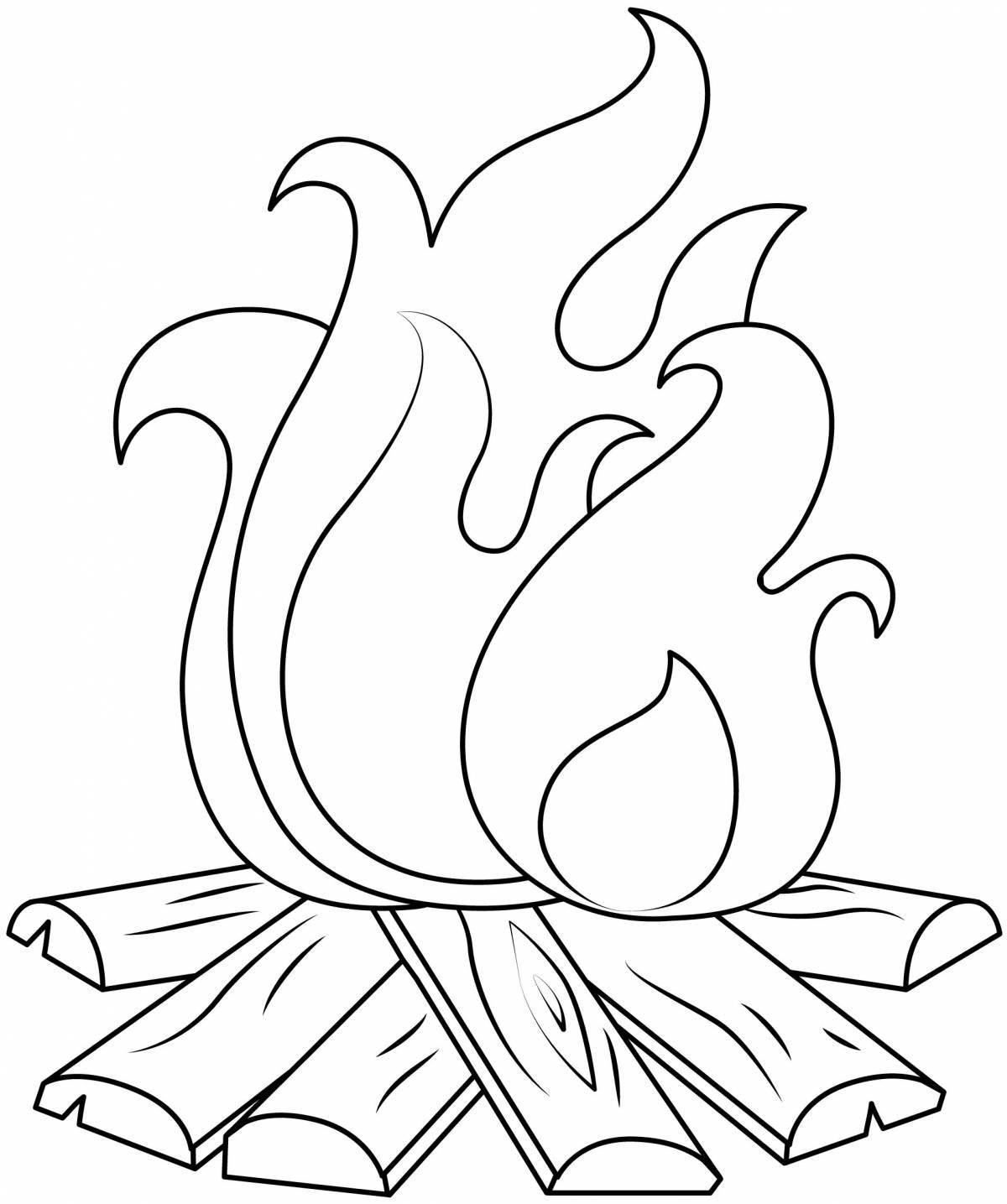 Animated fire coloring page for 3-4 year olds