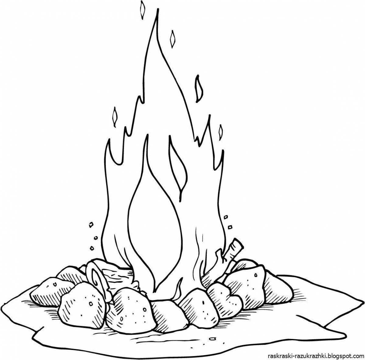 Attractive fire coloring page for 3-4 year olds