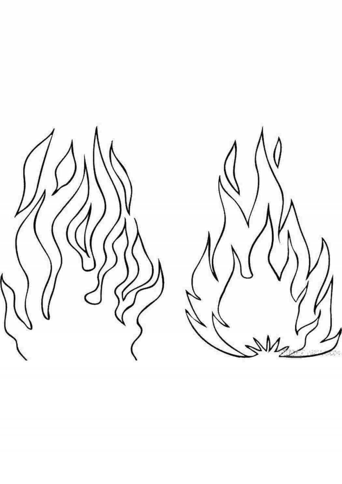 Unique fire coloring page for 3-4 year olds