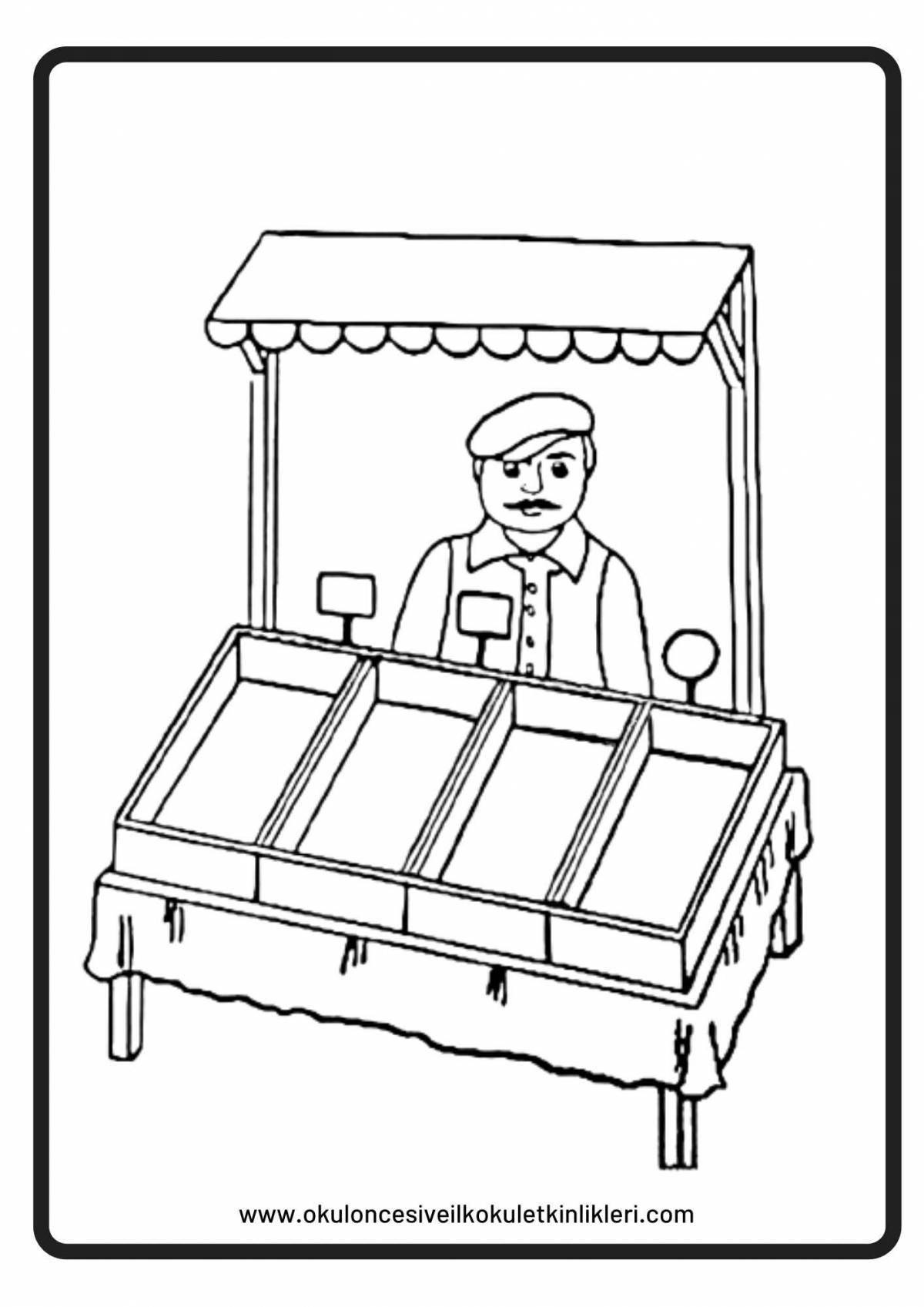 Colorful salesman coloring page for 4-5 year olds