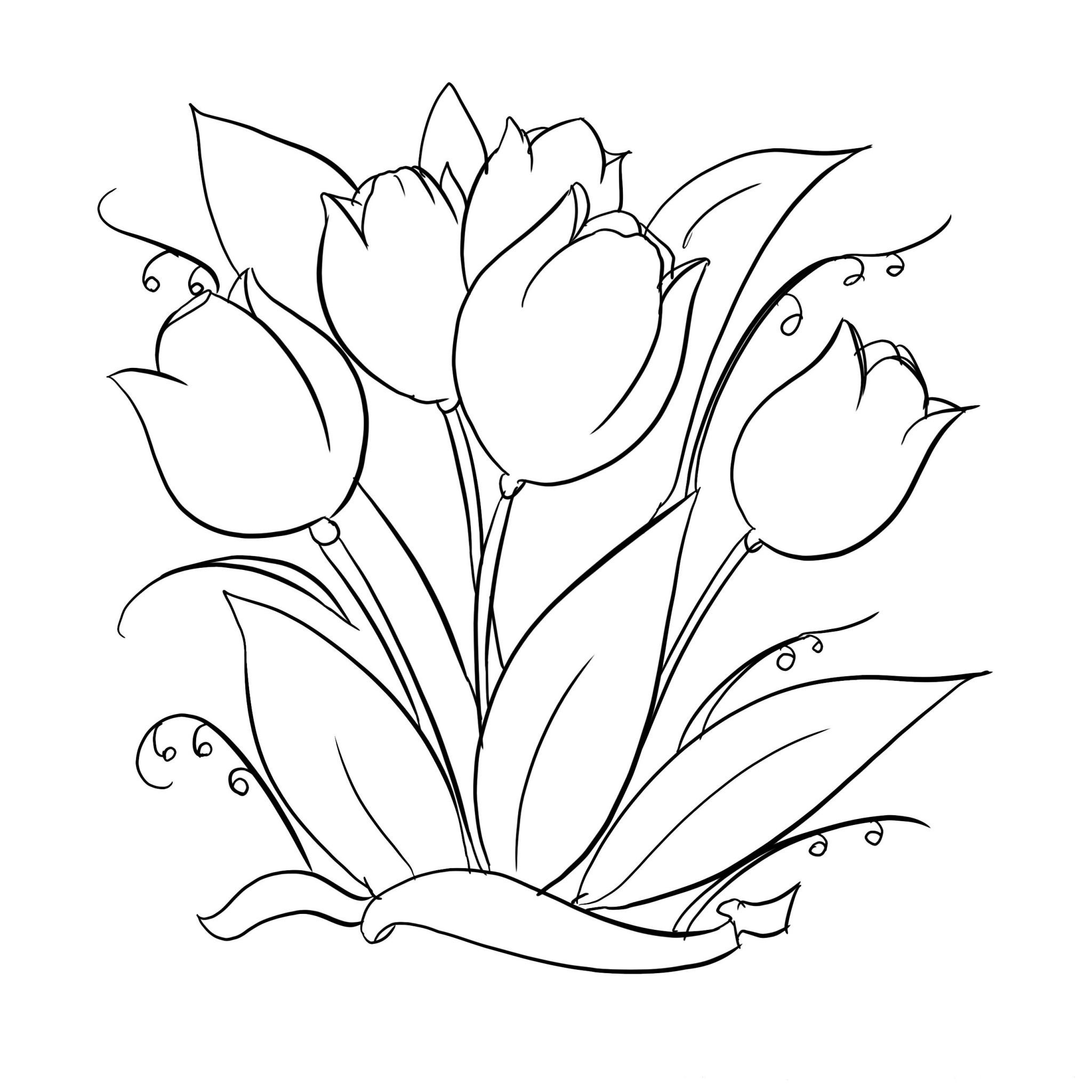Exquisite tulips coloring for children 5-6 years old