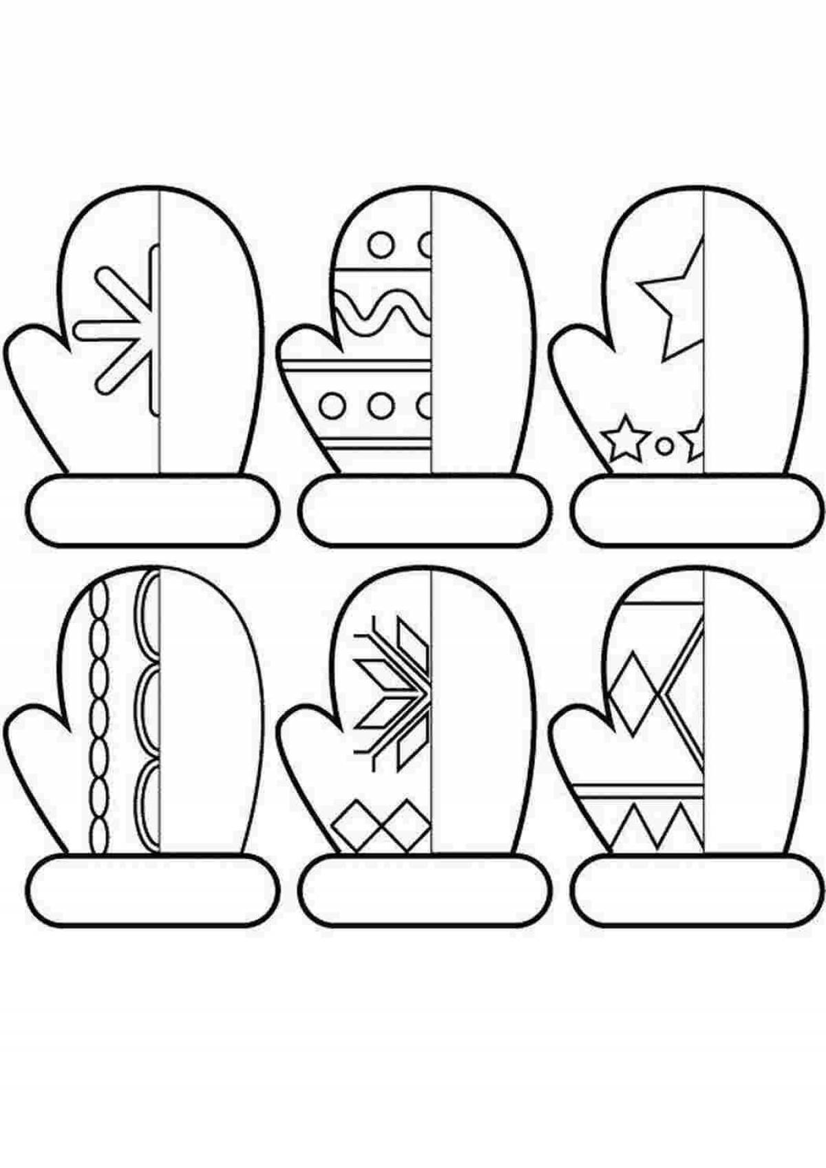 Coloring book funny mittens for kindergarten