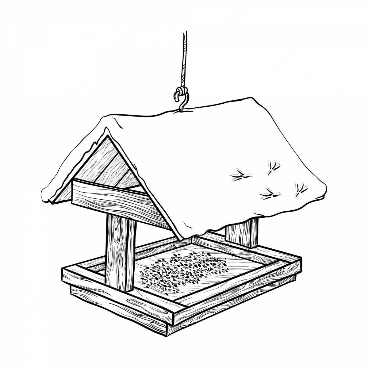 Colorful feeder coloring page for 3-4 year olds