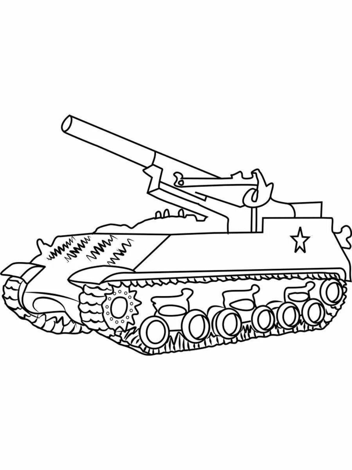 Colorful cartoon tank coloring book for kids
