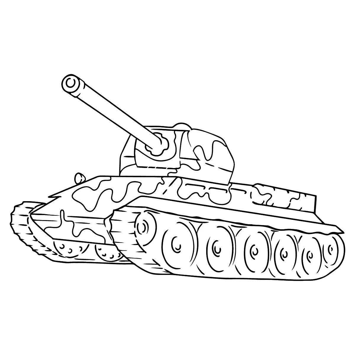 Яркая мультяшная раскраска танк для детей