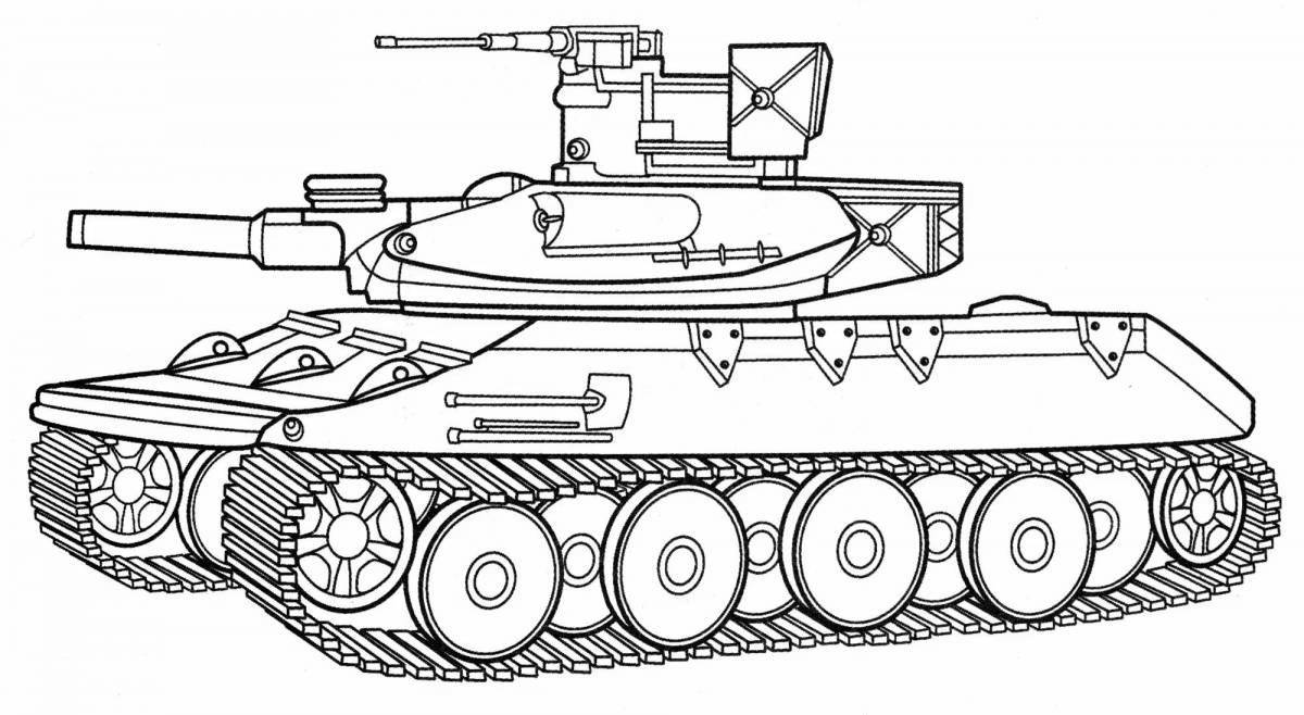 Радостный мультяшный танк-раскраска для детей