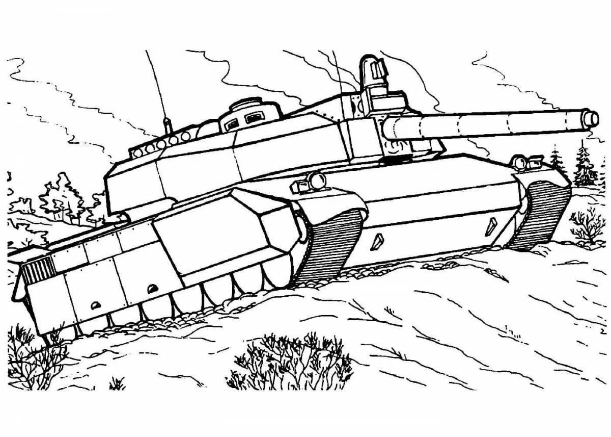 Великолепный мультяшный танк-раскраска для детей