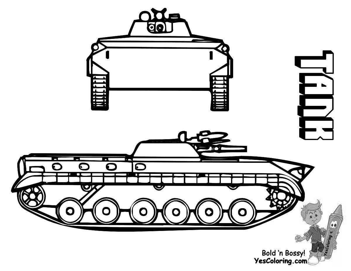 Чудесный мультяшный танк-раскраска для детей
