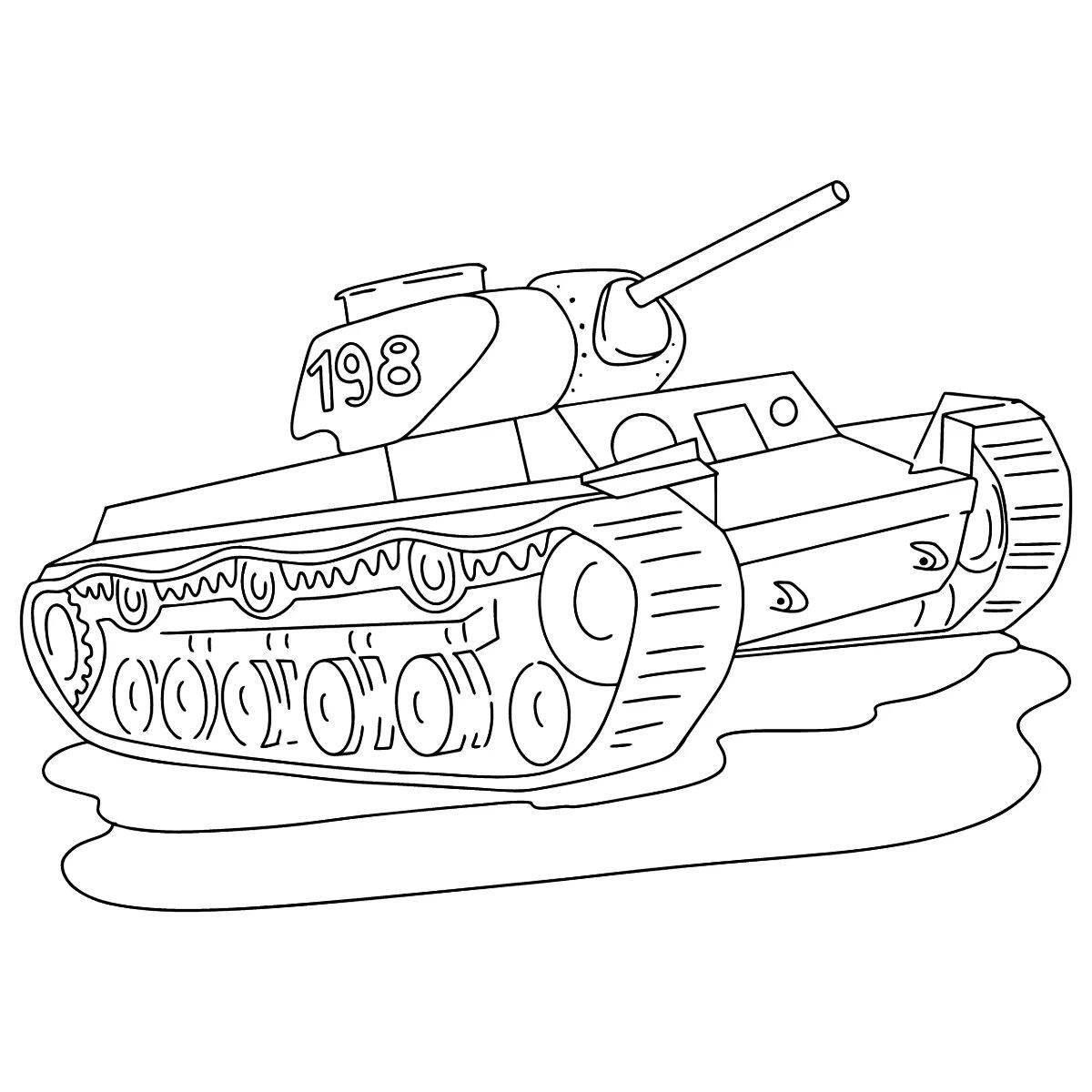 Развлекательная мультяшная раскраска танк для детей