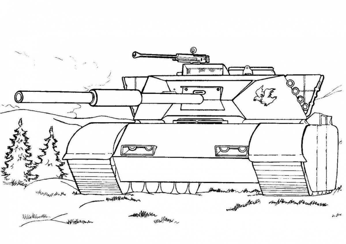 Увлекательная мультяшная раскраска танк для детей