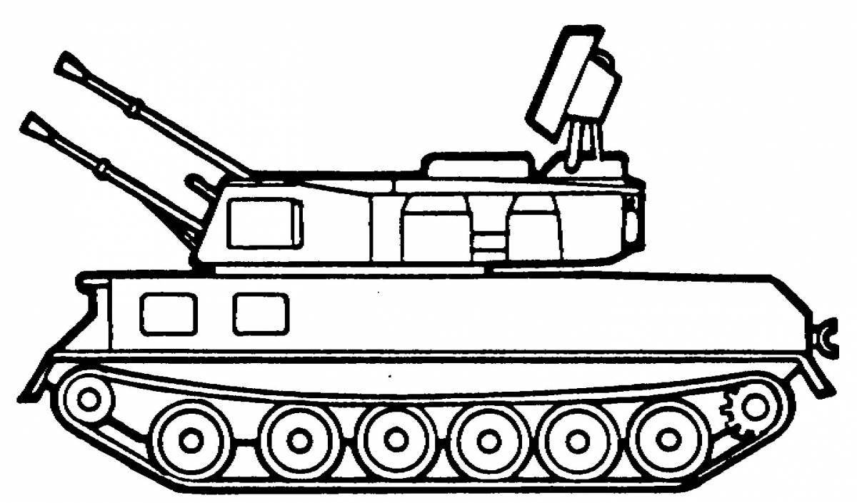 Мультяшный танк-раскраска для детей