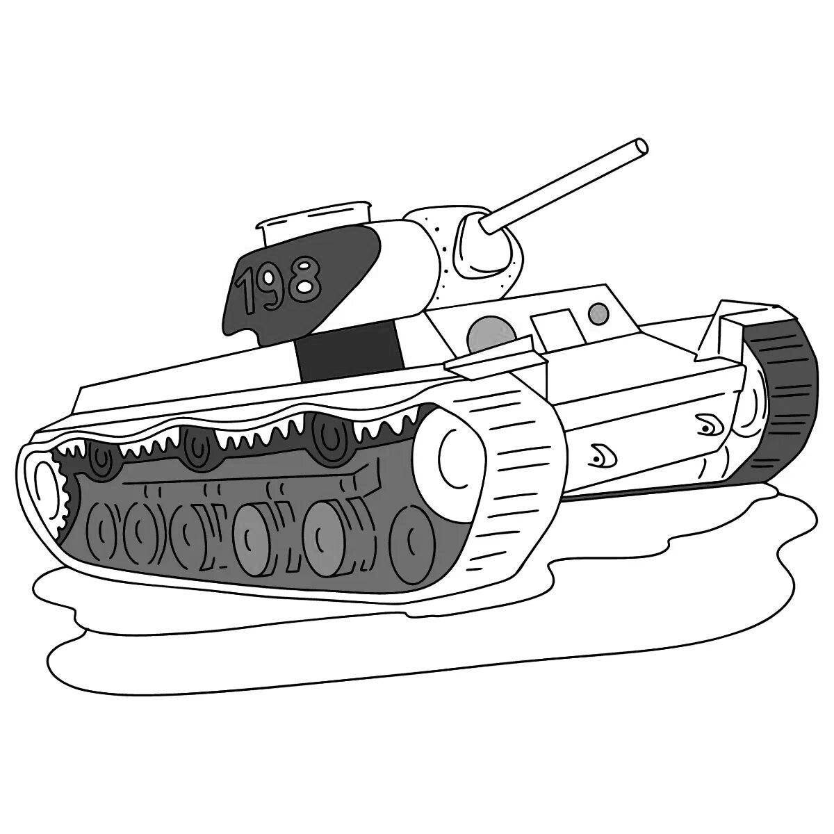 Ослепительный мультяшный танк-раскраска для детей