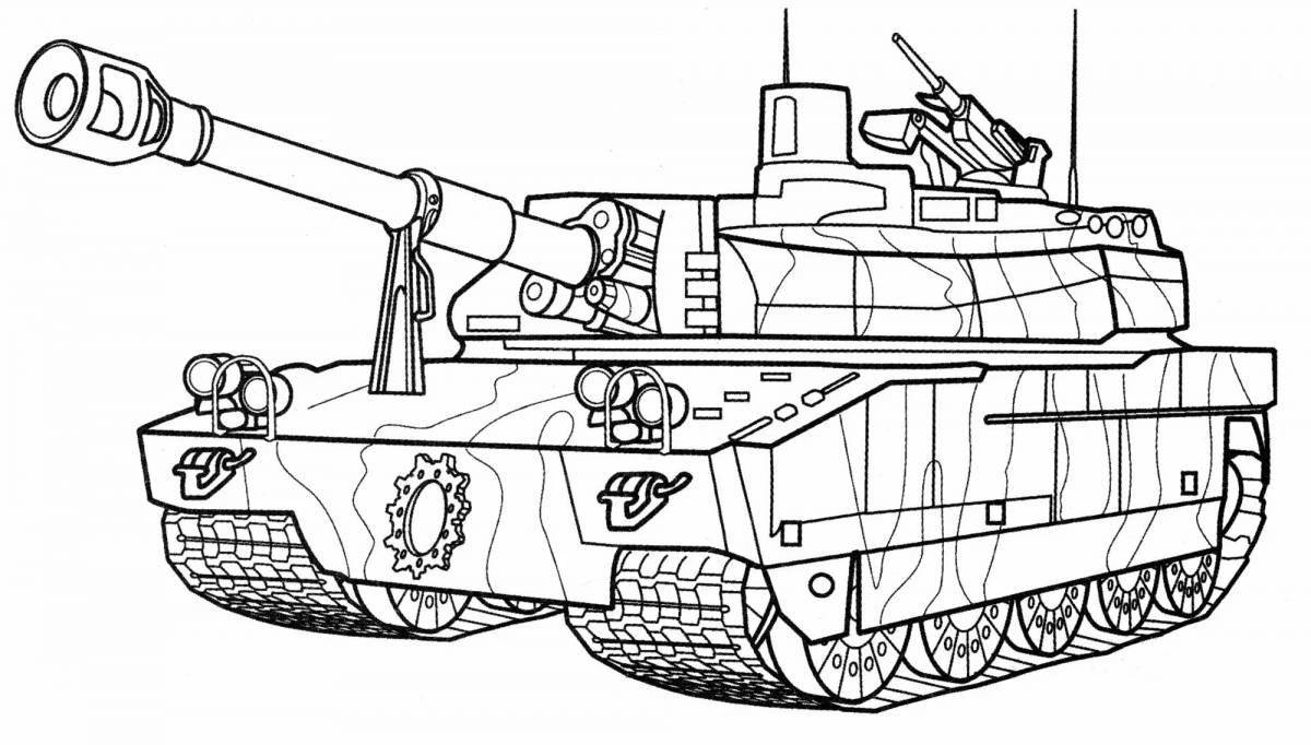 Изысканный мультяшный танк-раскраска для детей