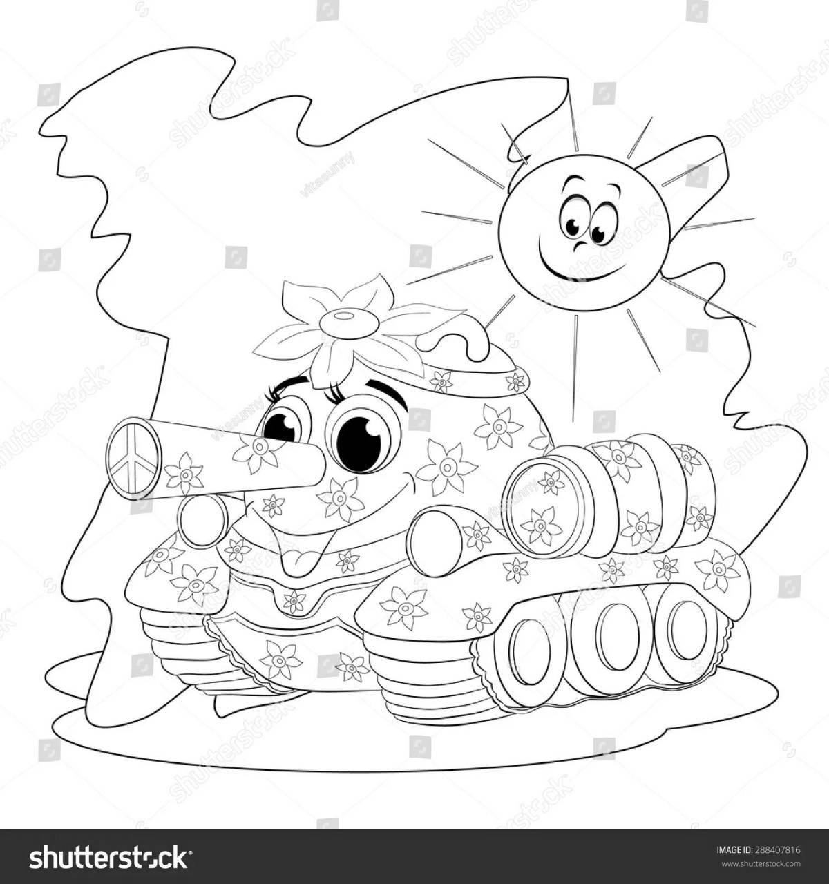 Великолепная мультяшная раскраска танк для детей
