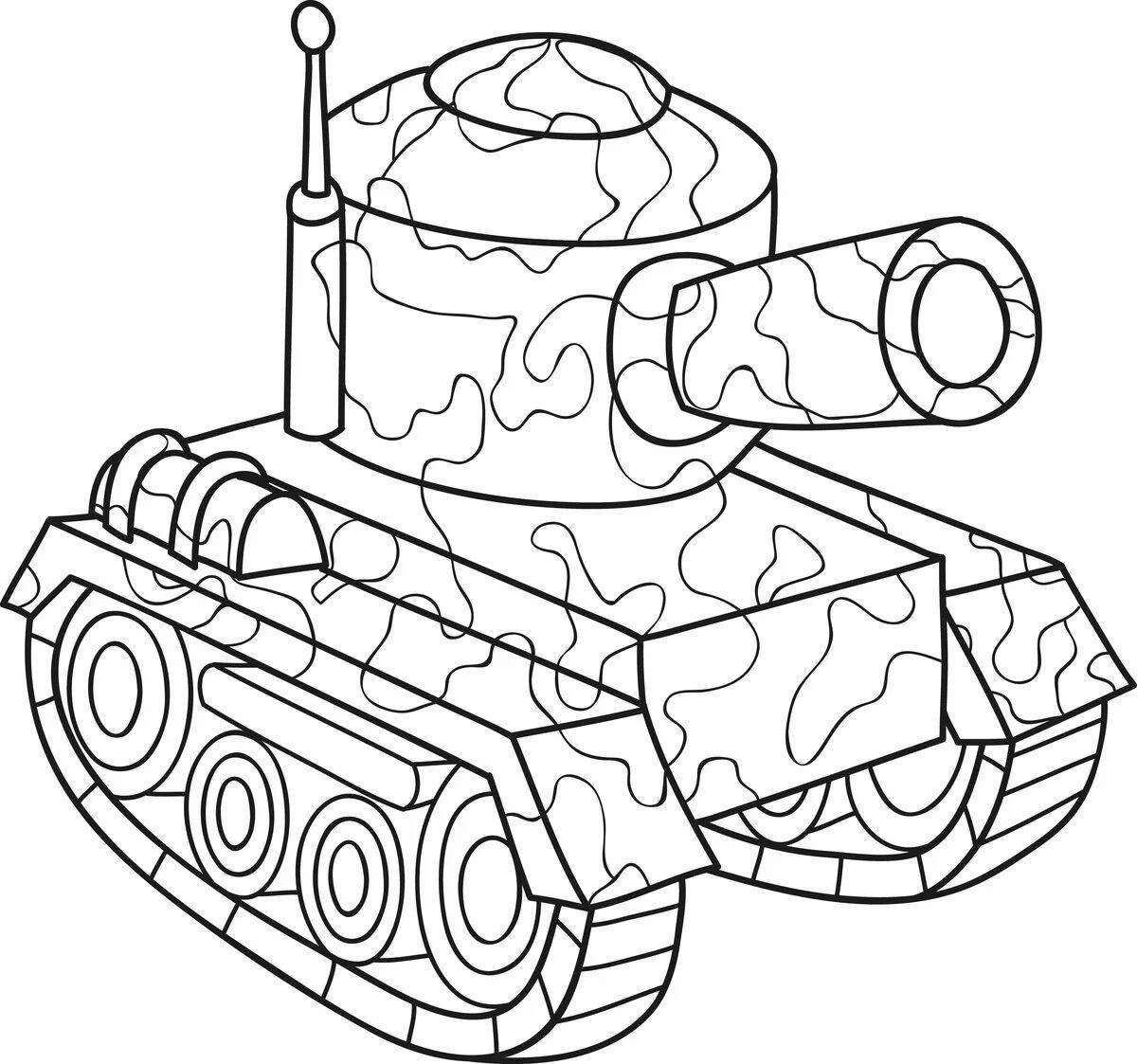 Захватывающая мультяшная раскраска танк для детей