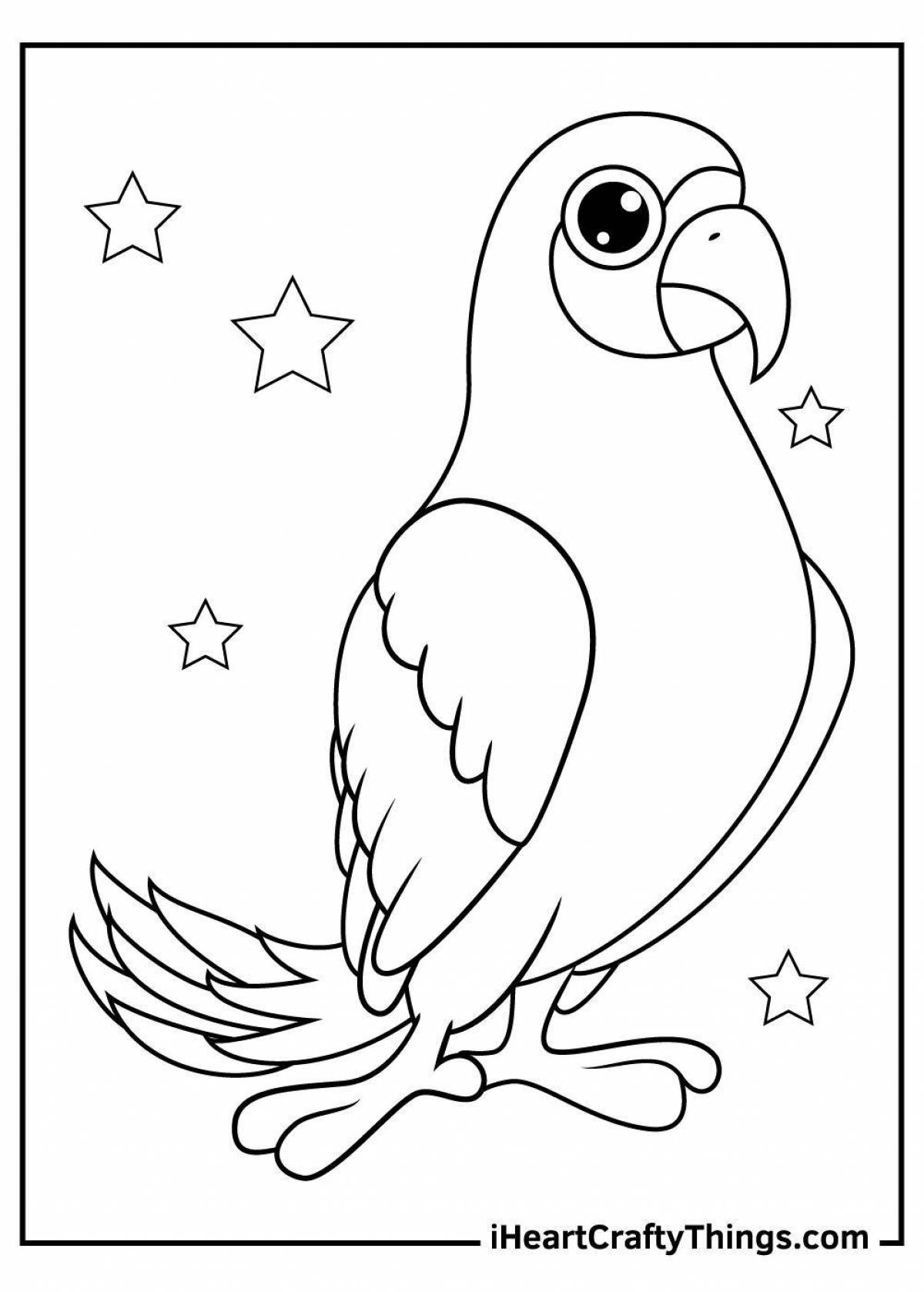 Coloring book cheerful parrot for children 6-7 years old