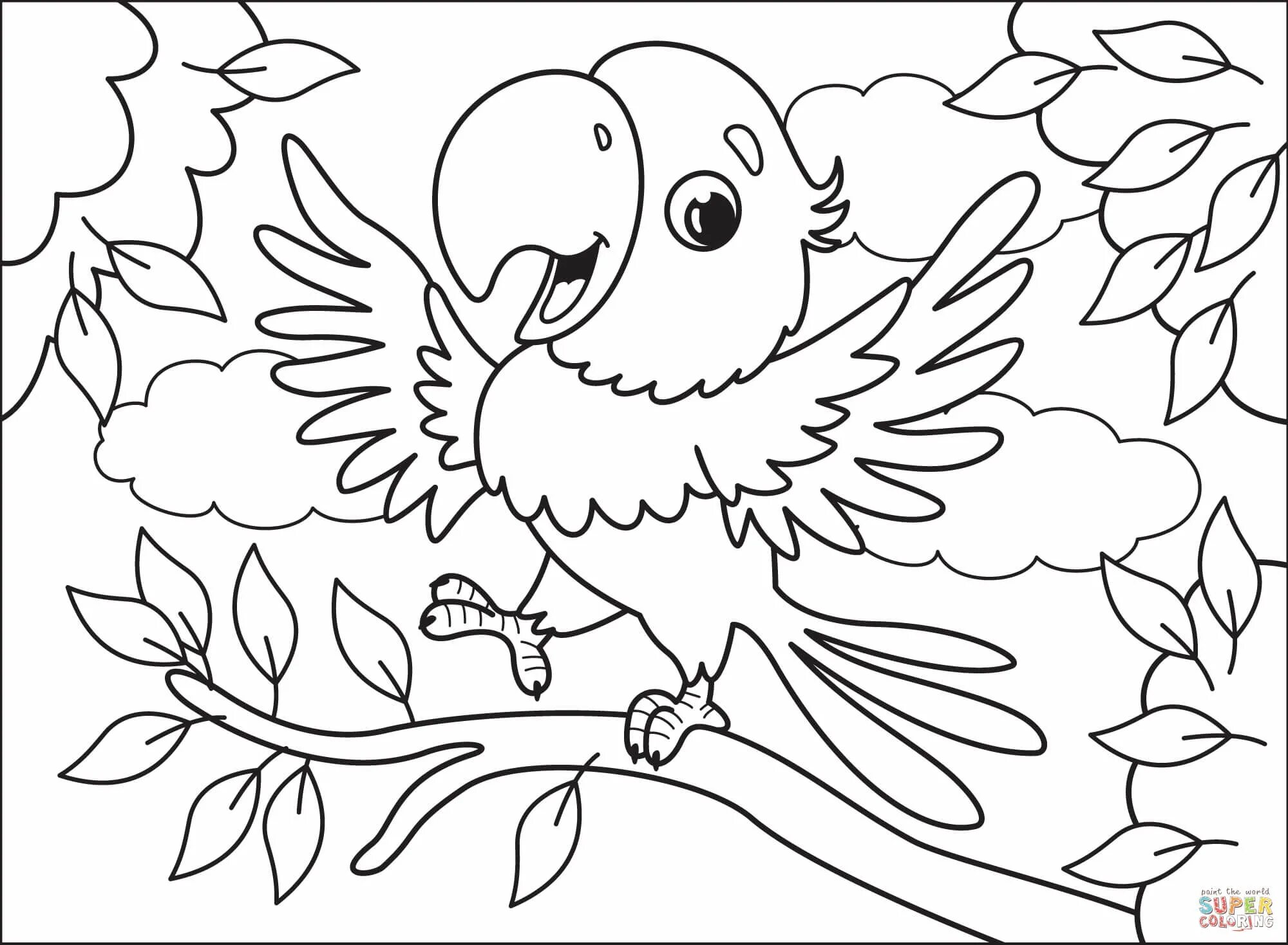 Незабываемая раскраска попугай для детей 6-7 лет