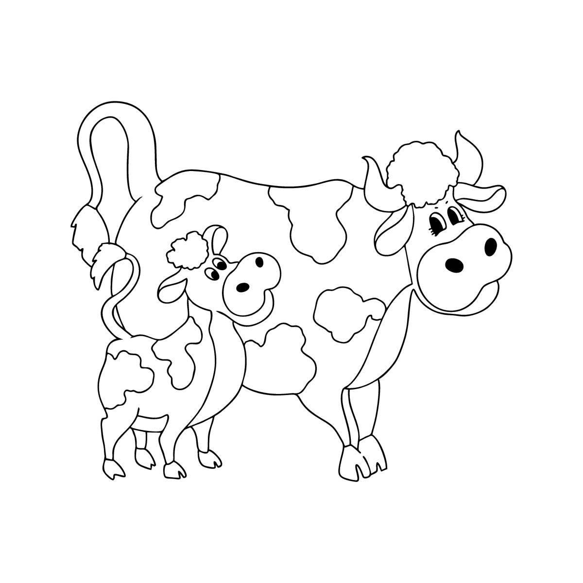 Colorful cow coloring page for 4-5 year olds