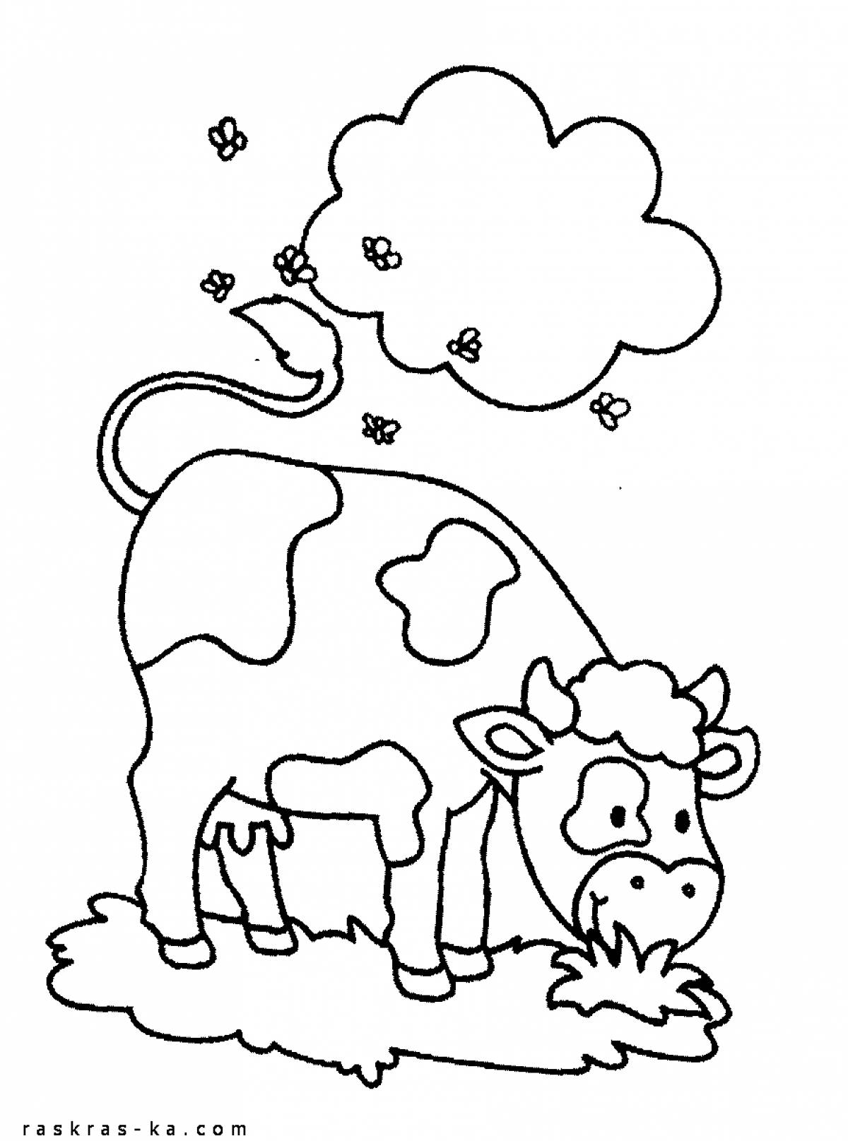 Colouring bright cow for children 4-5 years old