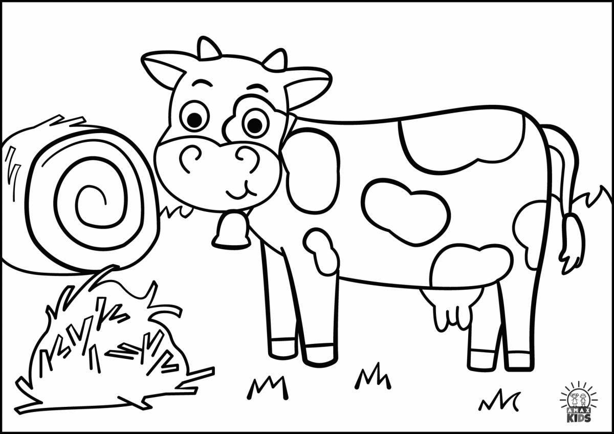 Bright cow coloring book for 4-5 year olds