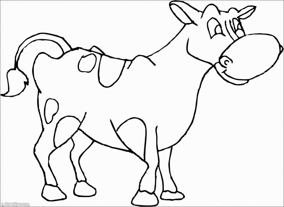 Photo Coloring book gorgeous cow for 4-5 year olds