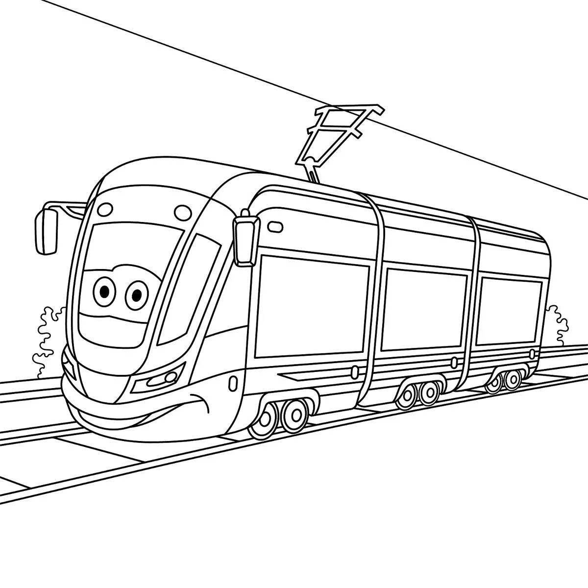 Luminous tram coloring page for kids