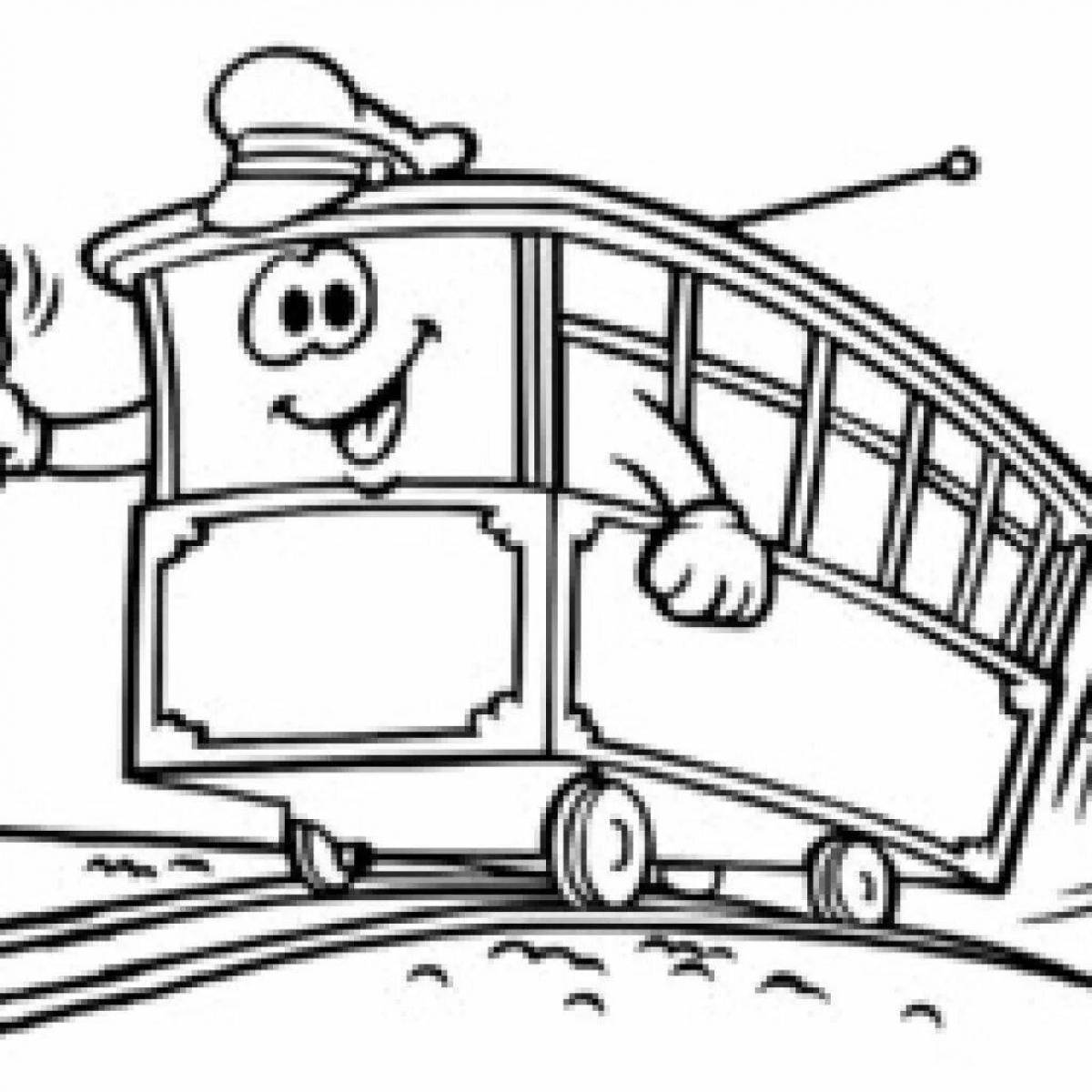 Colorful tram coloring book for preschoolers