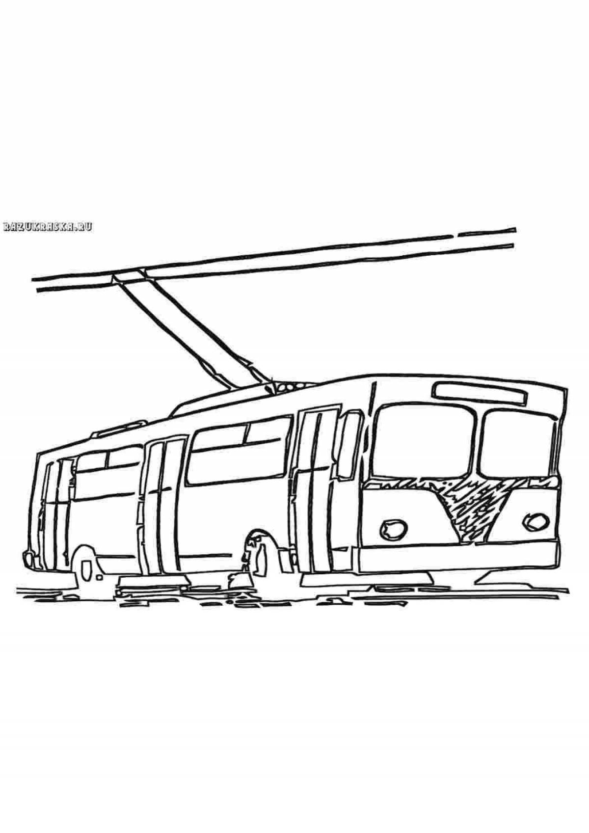 Blissful tram coloring for kids