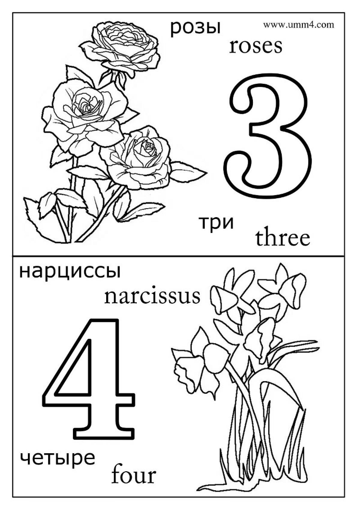 Funny english numbers coloring pages in english for kids
